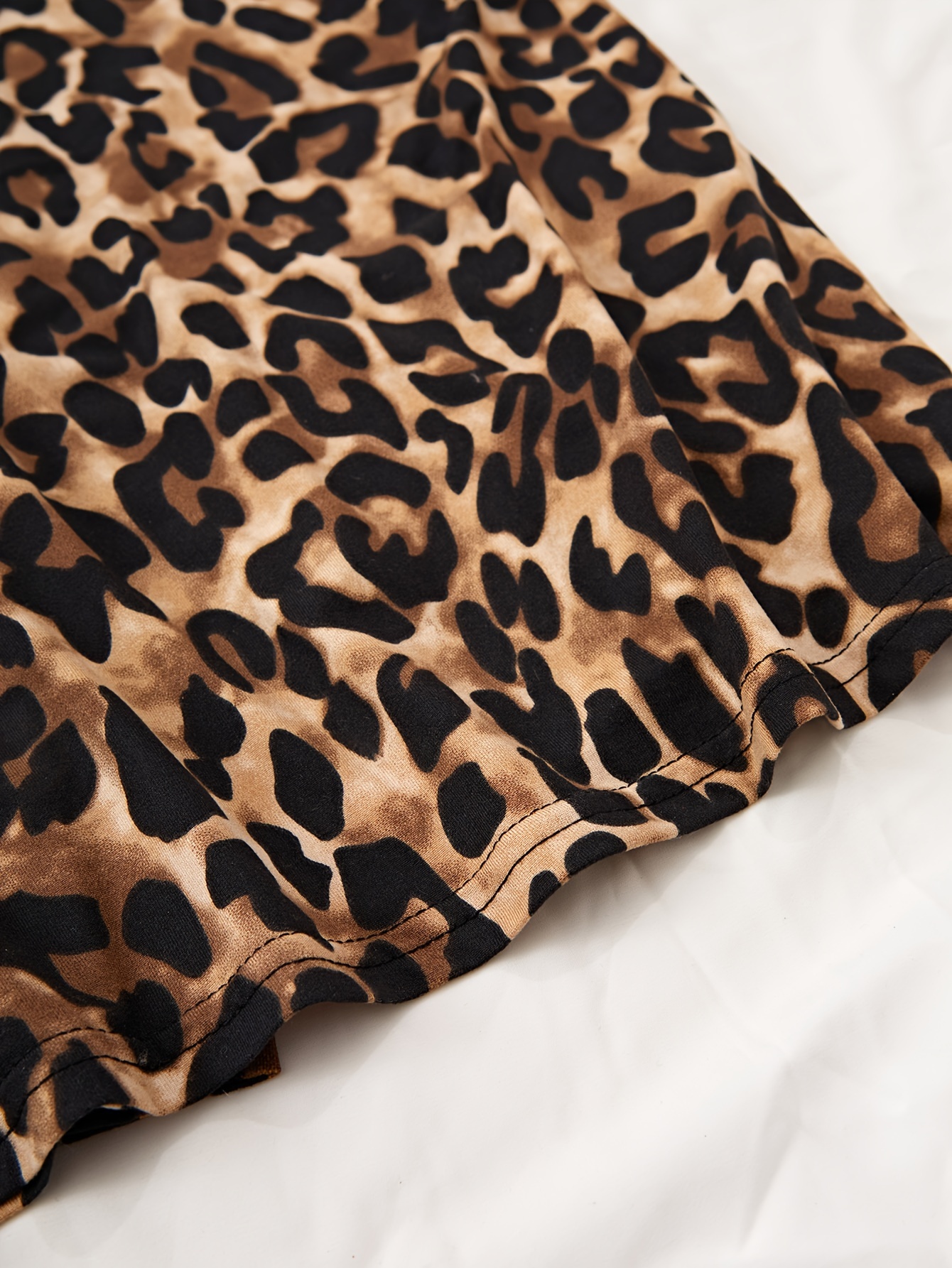 brown leopard print split mini skirt