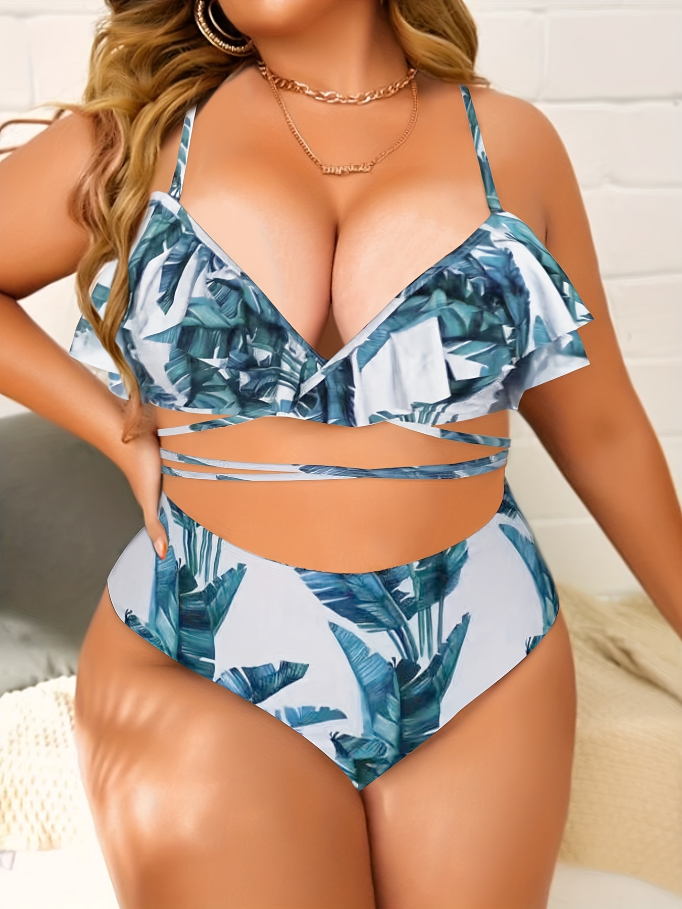 Plus Size Vacay Bikini Set Women's Plus Tropical Print - Temu