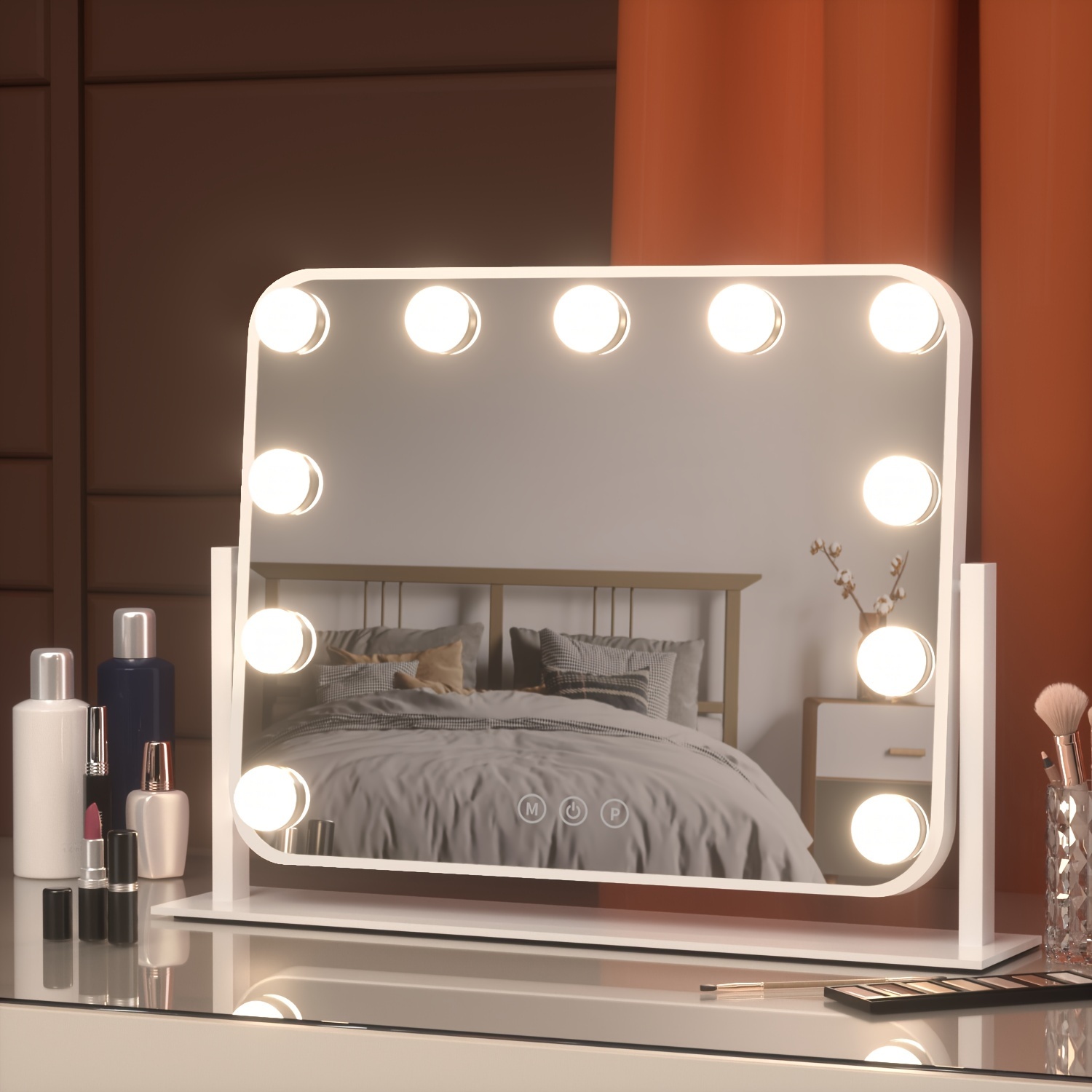 Espejo con luz led y aumento para maquillaje, Espejo cosmético de pared y  de tocador (removible) 2 en 1