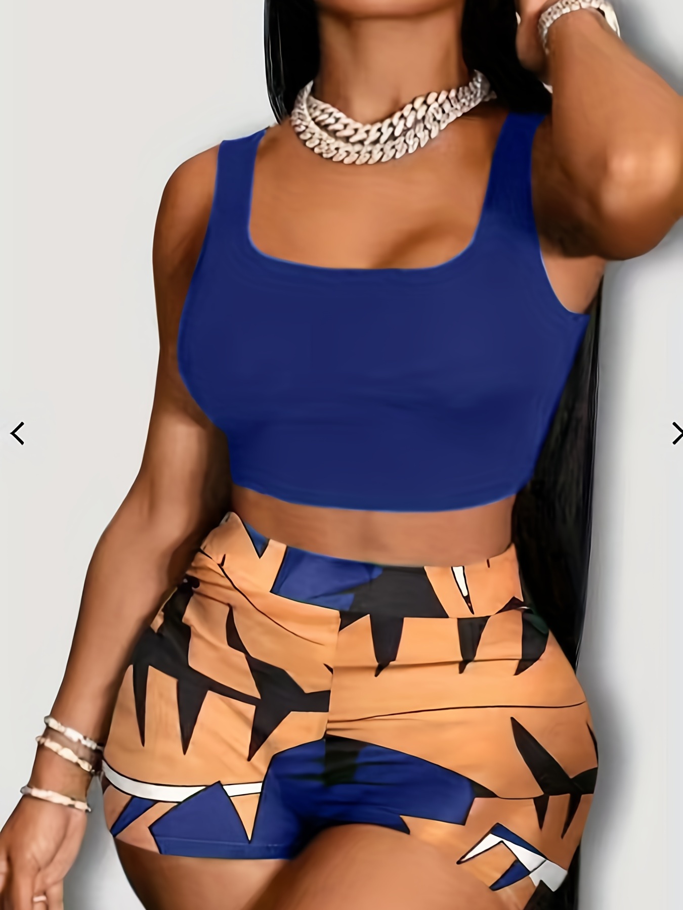 Summer Two Piece Set Cropped Tank Top & Geometric Print Shorts