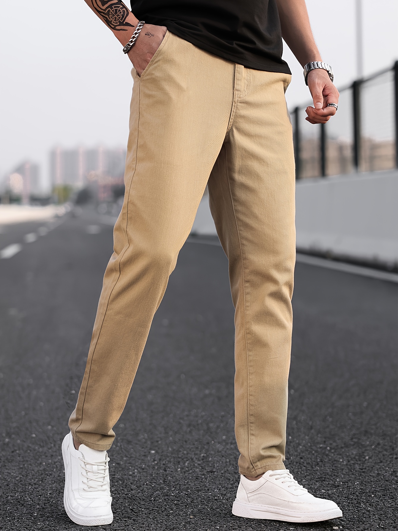 Men's Casual Tapered Trousers Solid Casual Long Cropped - Temu