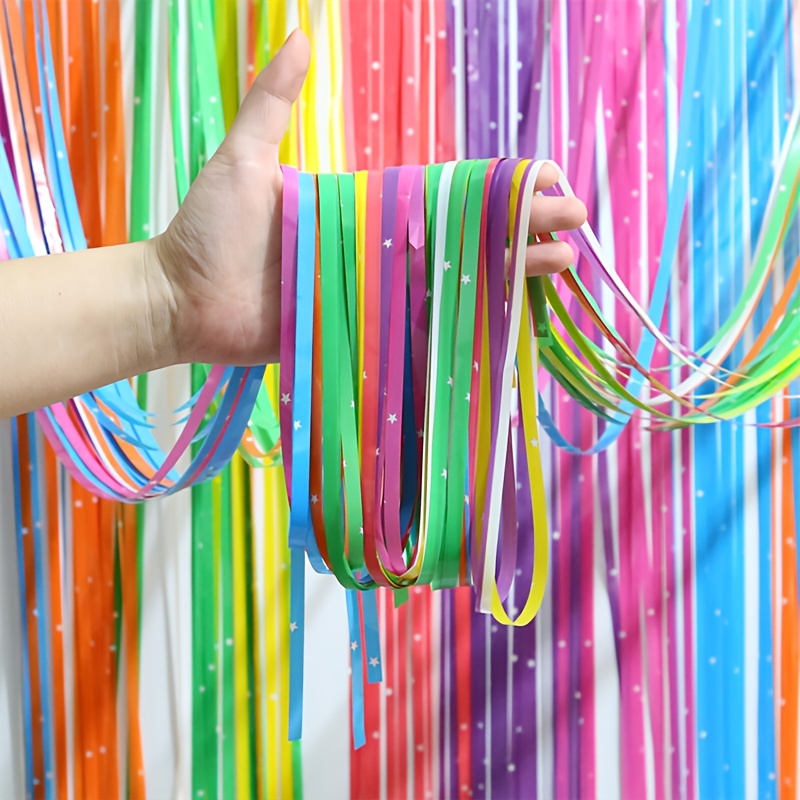 2pcs 1*2m Rain Silk Curtain For Birthday Wedding New Year Decoration &  Celebration, Door Curtain With Tassel Colorful Ribbon Garland & Streamers  Prop