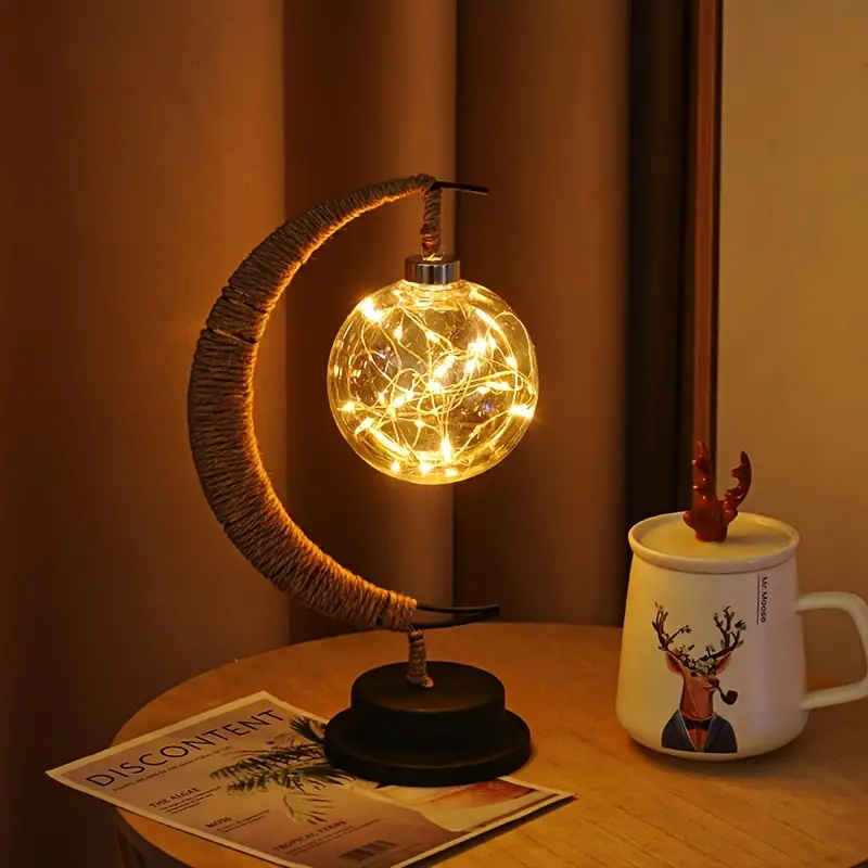 Led Ball Lamp Wrought Iron Moon Lamp Plastic And Iron Bar - Temu