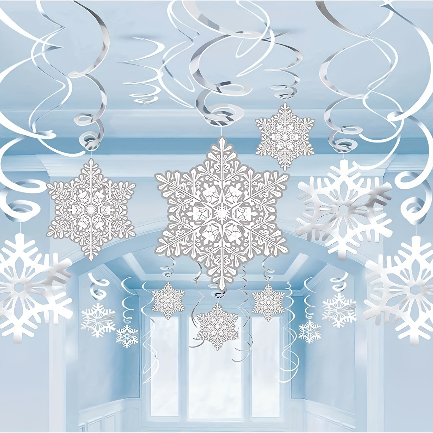

30pcs, Christmas Snowflake Hanging Swirl Decorations, Winter Party Wonderland Xmas Holiday Supplies, Home Decor, Room Decor, Holiday Decor