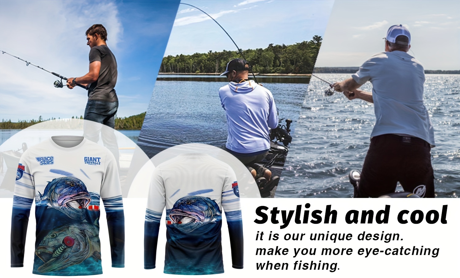 fish and letter pattern mens long sleeve color block lightweight and breathable round neck sports t shirt outdoor fishing details 1