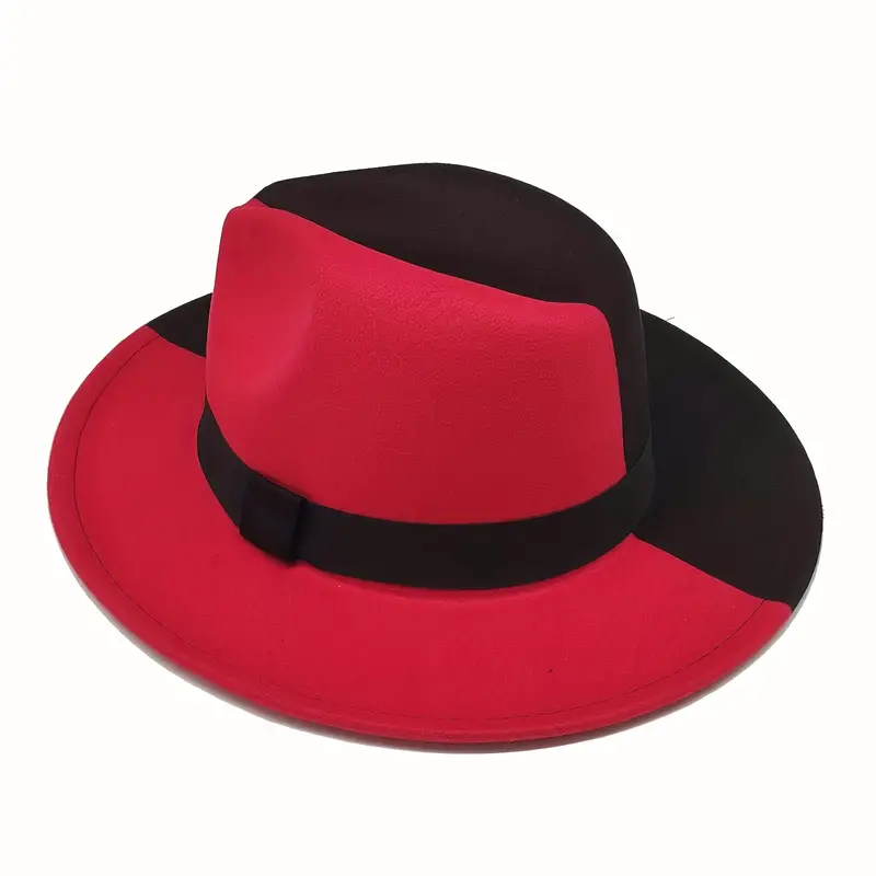 Black&red Funky 1pc Hat, Men's Wide Brim Fedora Hat Two Tone And For Women