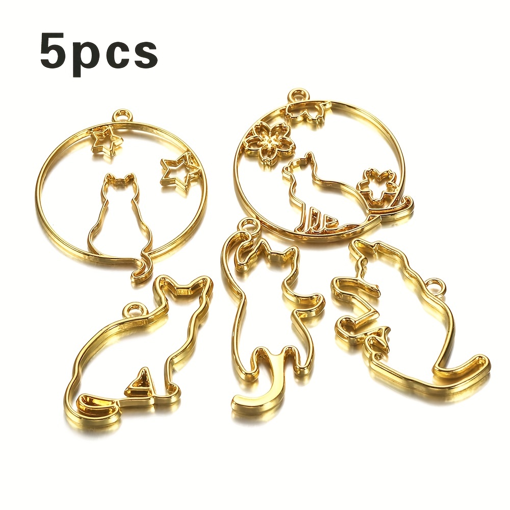 5pcs Cat Border Mold Resin Molds Silicone Geometric Hollow Metal Frame  Bezel Epoxy Resin Molds Pendant For DIY Jewelry Making