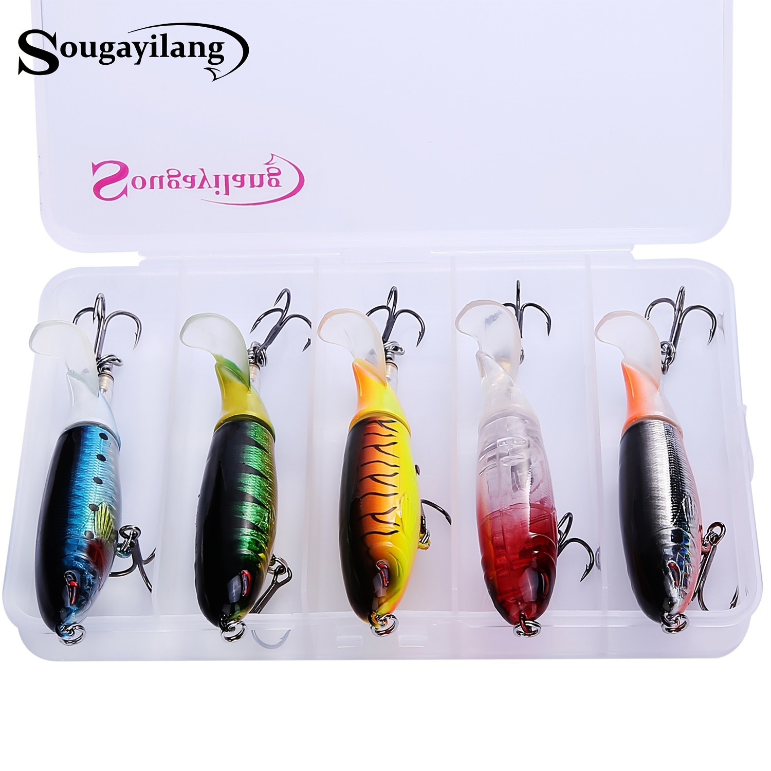 Sougayilang 5pcs Popper Fishing Lure, Fishing Tackle, Floating Rotating ...