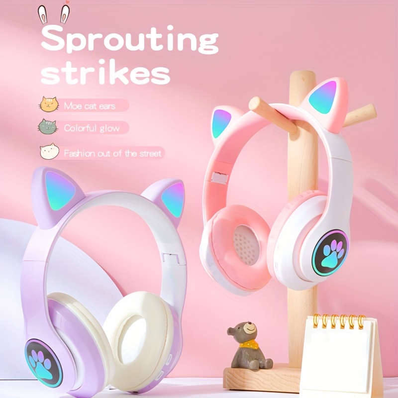 Ecouteurs GENERIQUE Bluetooth 5. 0 sans fil chat lapin oreille casque led  avec micro casque pour enfants filles bleu