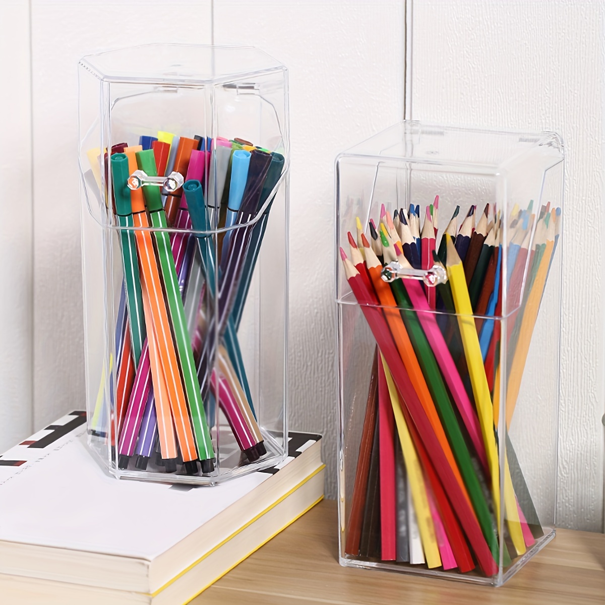 Acrylic Pen Holder Pencil Holder 360-Degree Rotating Organizer For Crayons  Makeup Brushes Large Capacity Desk Caddy Organizer - AliExpress