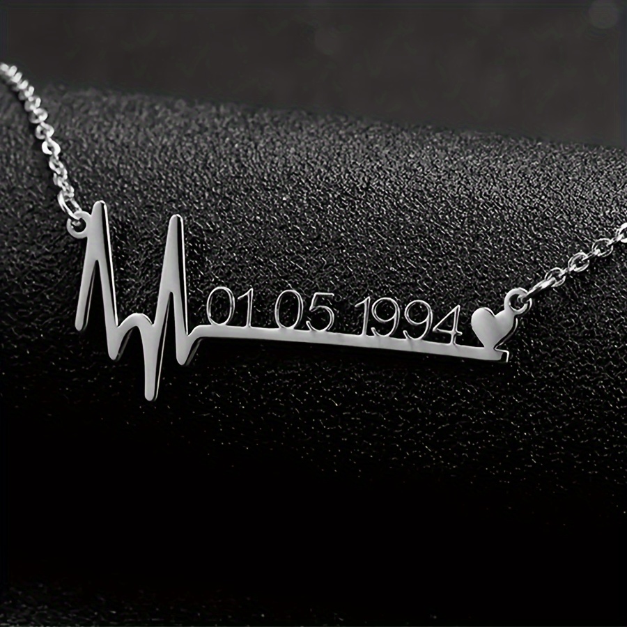 E-shop Personalisierte Halskette mit Herzschlag, , Halskette mit Anhänger mit Zahl Buchstabe für Damen, Edelstahlschmuck, modischer personalisierter