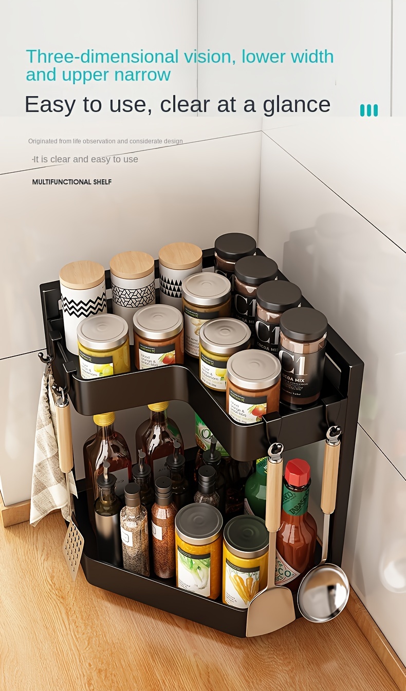 Kitchen Seasoning Storage Rack, Rotating Spice Organizer, Corner Oil Salt  Sauce Vinegar Round Multi-function Storage Box