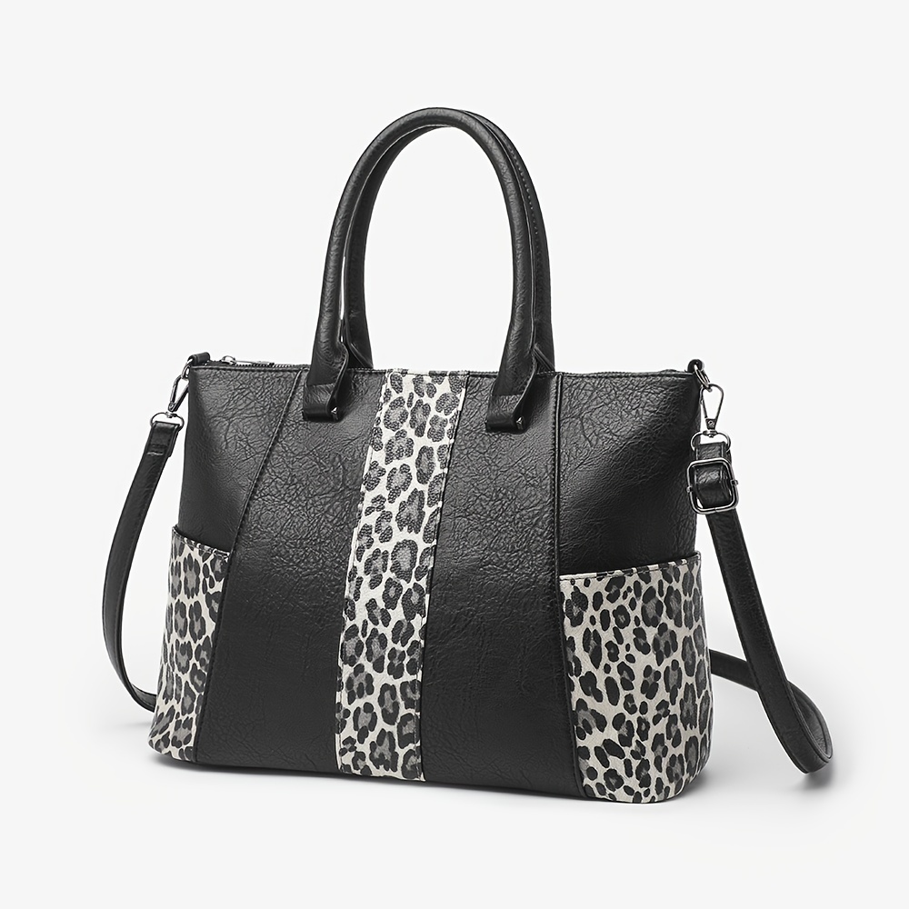 vintage leopard print tote bag retro top handle satchel bag womens elegant shoulder purse handbag