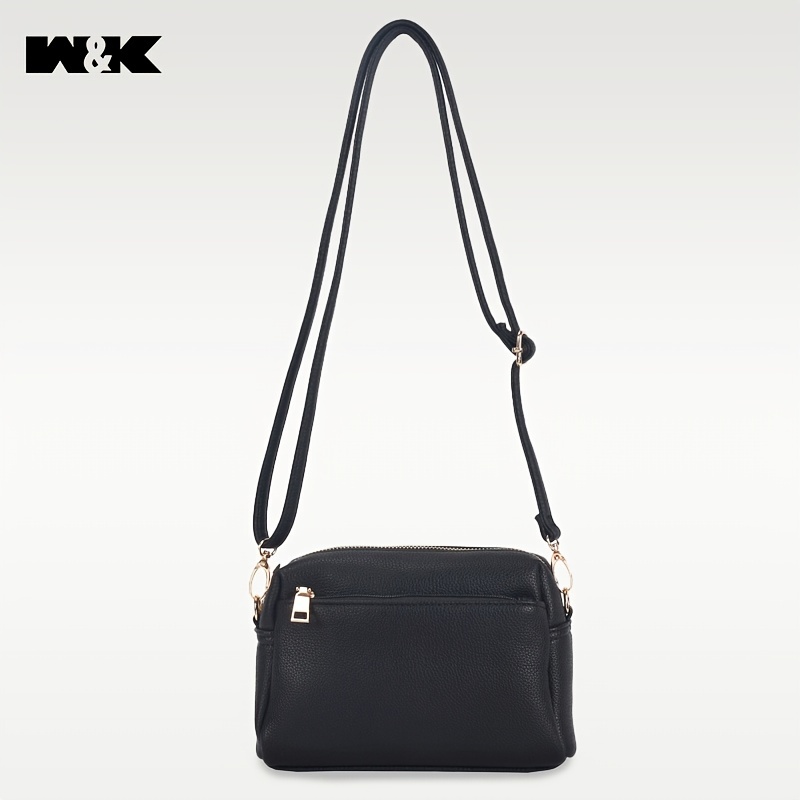 Simple black leather crossbody bag with zipper