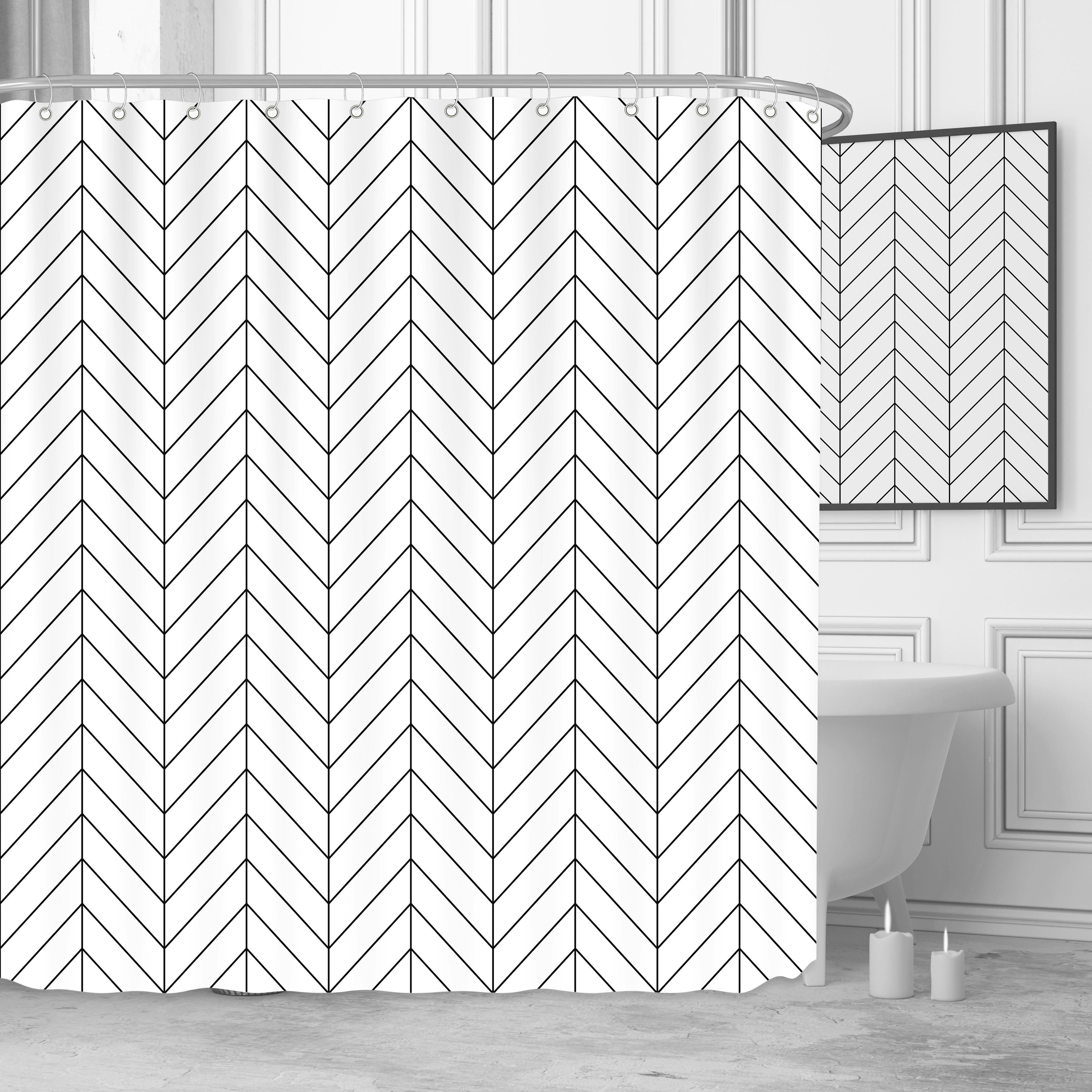 Geometric Lines Black and White Shower Curtain 