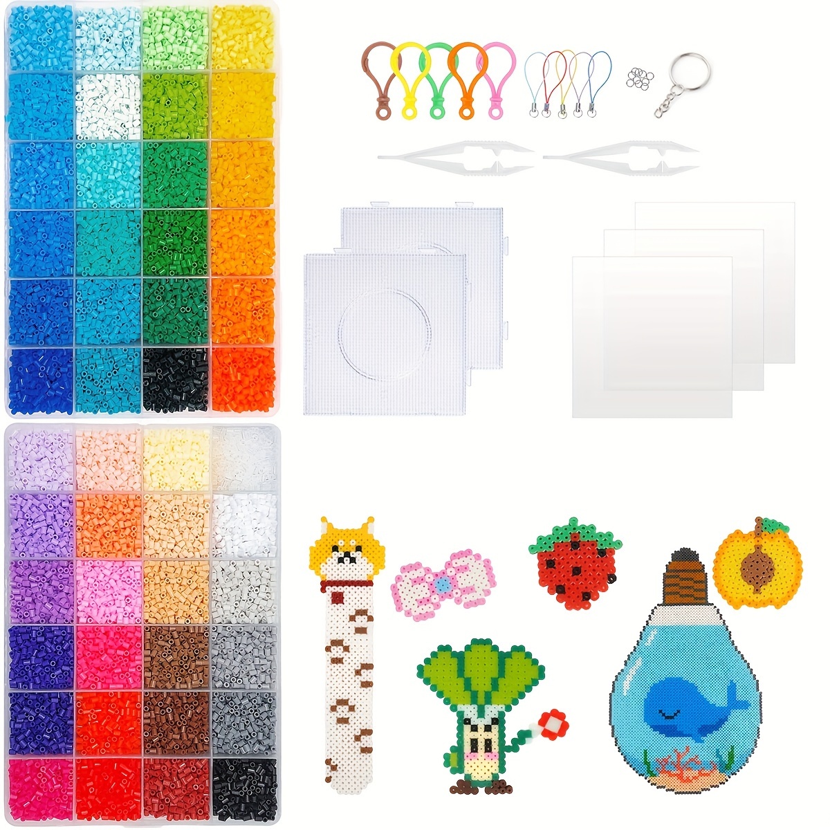 Fuse Beads Kit - 15 Colors Fuse Beads Craft Set for Kids- 5MM Fuse Beads  Set Including 1 Pegboards, Ironing Paper & Chain Accessories Iron Beads
