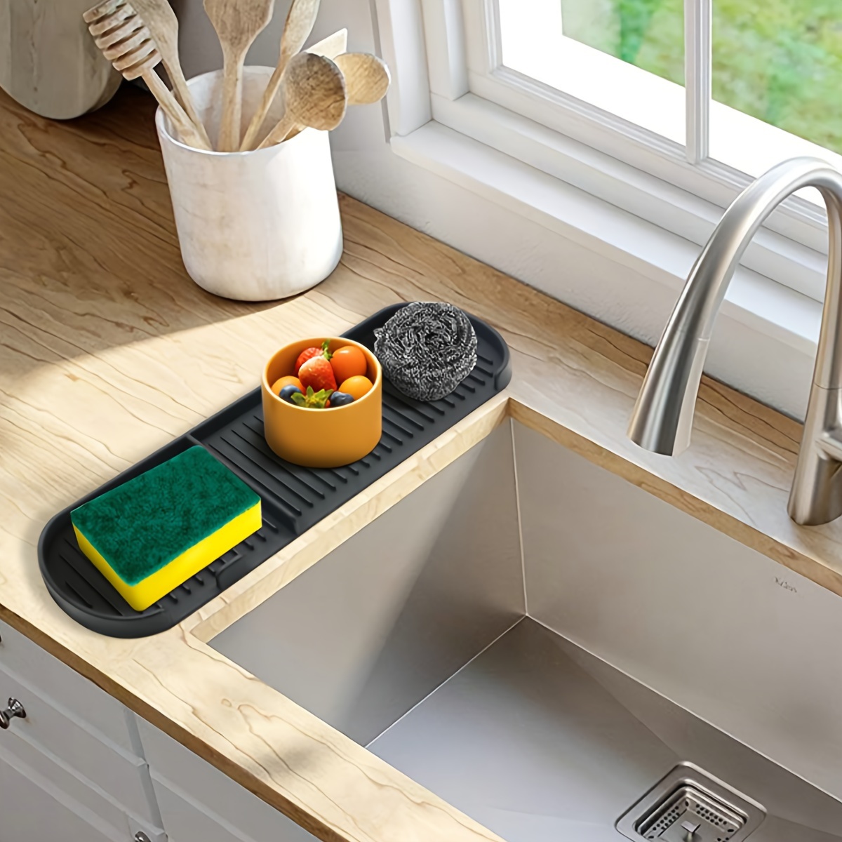 Sink Silicone Tray With drain Soap Sponge Storage Holder