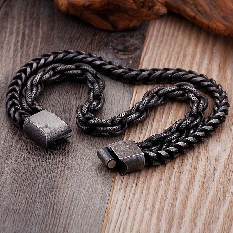 Men's Stainless Steel Matte Chain Bracelet Double Layer Retro