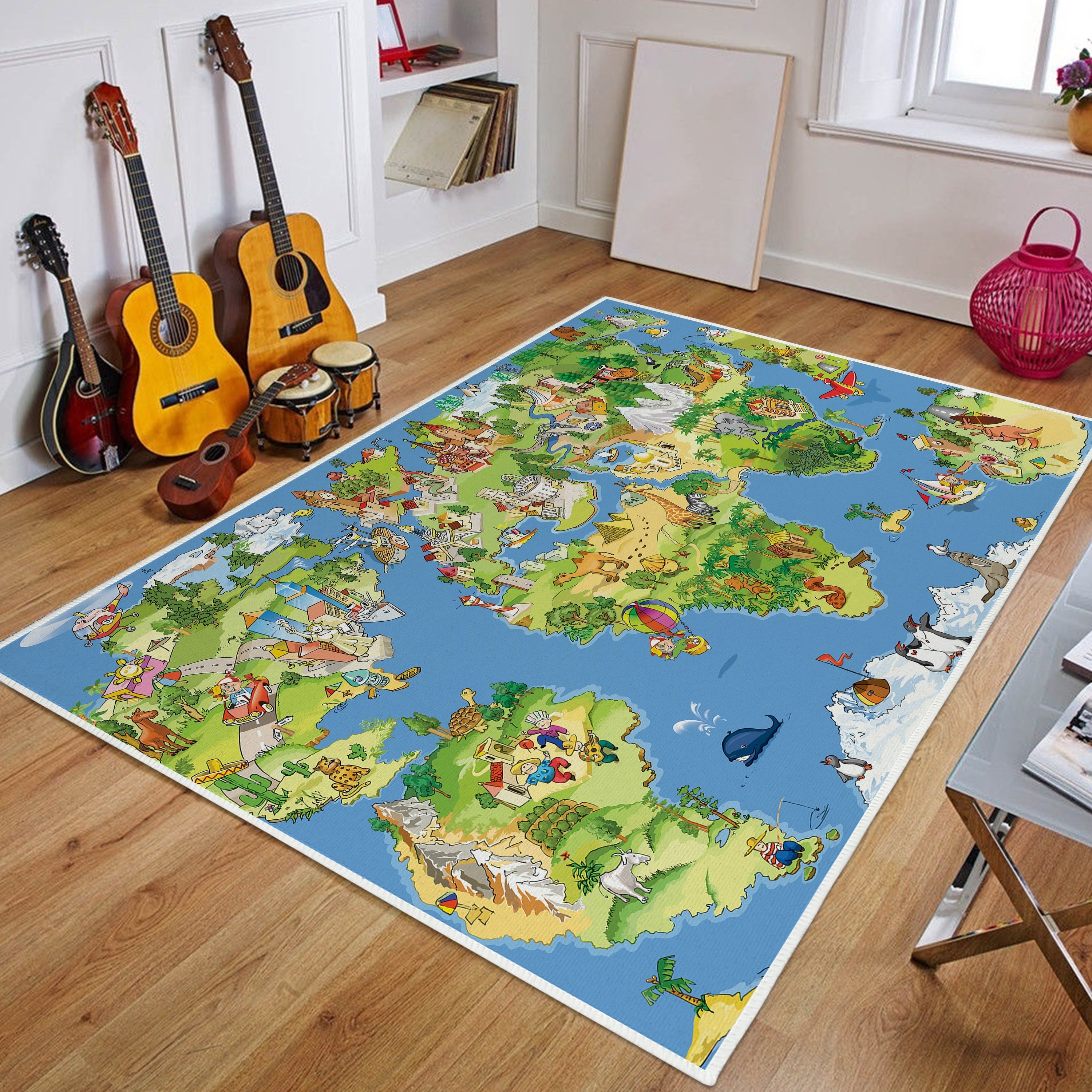 Juego, alfombras grandes con mapa del mundo, alfombra para dormitorio,  juego para niños, alfombra para gatear