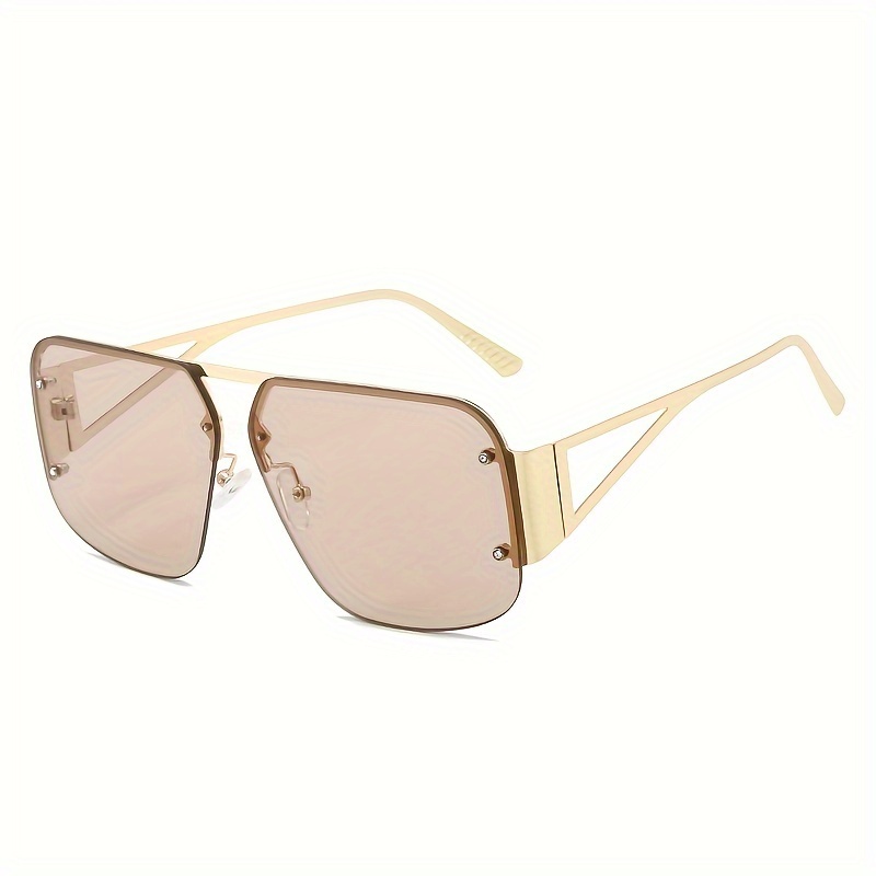 Trendy Vintage Rimless Rectangle Metal Frame Sunglasses, for Men Women Outdoor Sports Party Vacation Travel Driving Fishing Supplies Photo Props