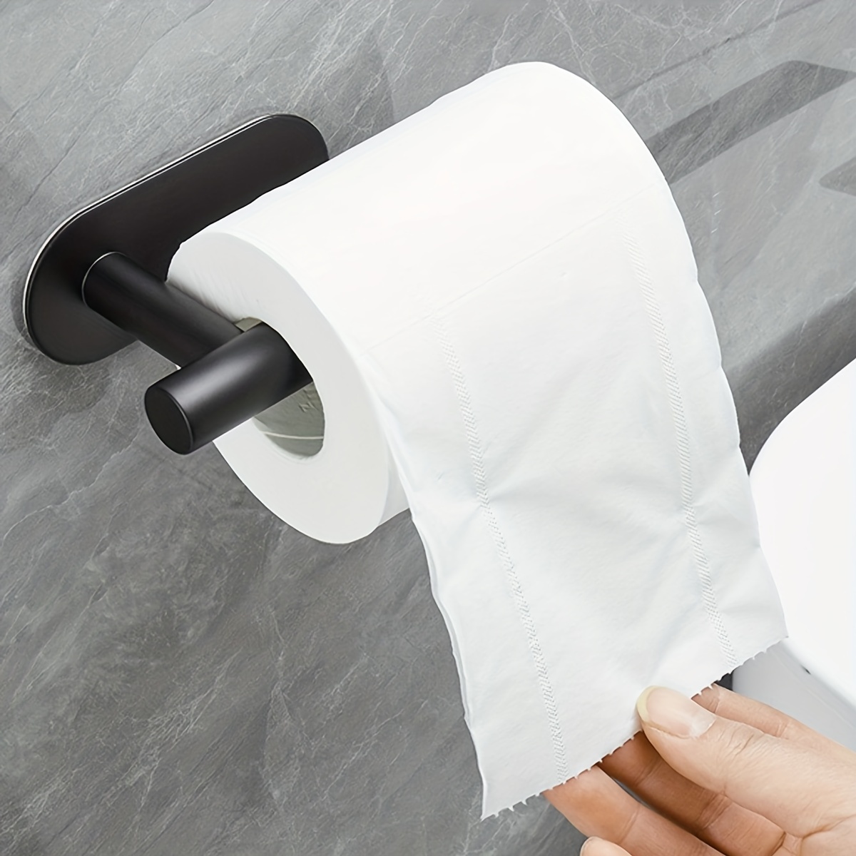 1pc Porte-papier Toilette Noir, Support De Rouleau De Papier Monté