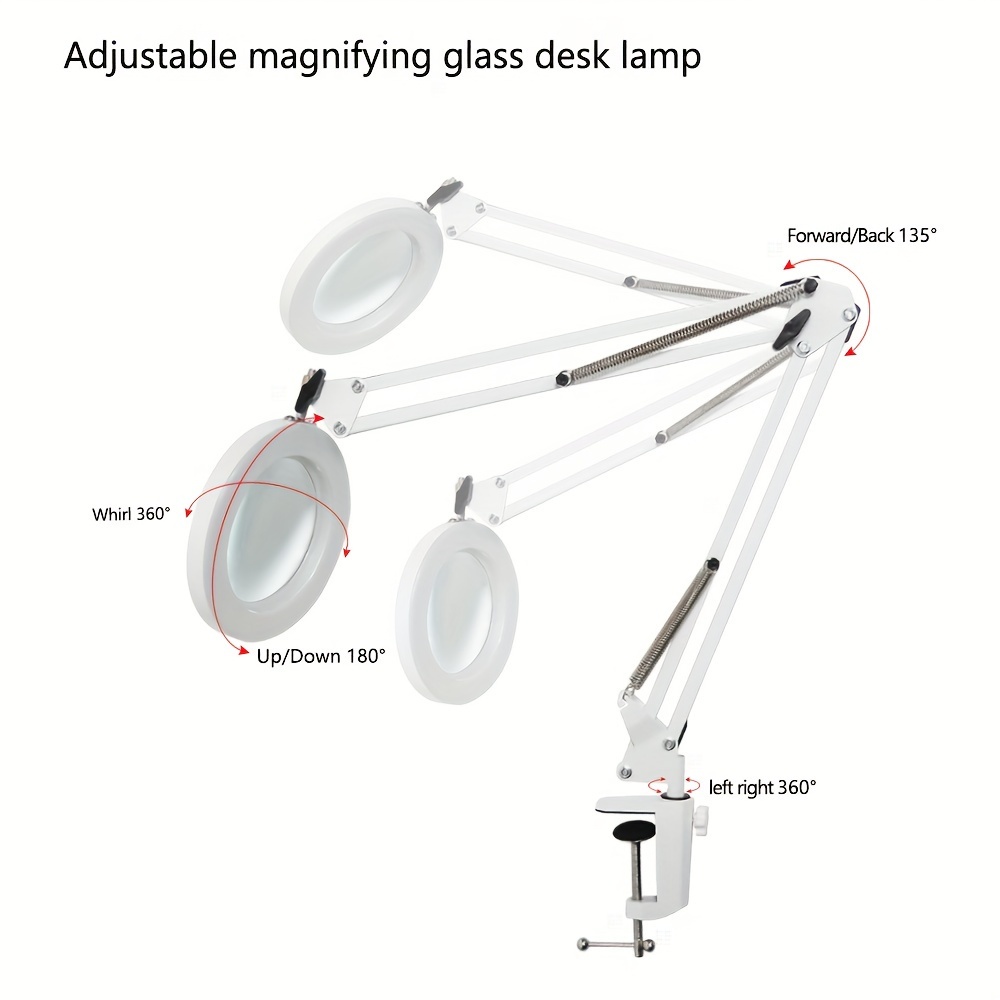 Magnifying Glass with Light and Stand, Veemagni 8x Real Glass 2-in-1 Desk Lamp & Clamp, 3 Color Modes Stepless Dimmable, LED Lighted Magnifier with