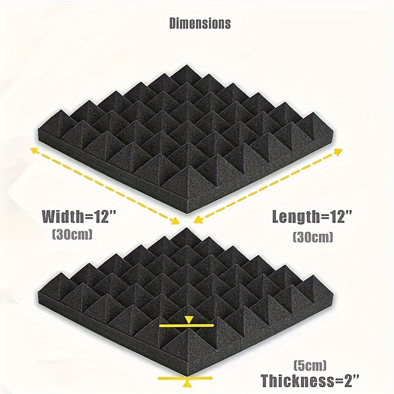 12pcs sound insulation foam board high density sound isolation acoustic board reduce noise pyramid shaped professional recording studio sound insulation material effective absorption of echoes 12 x 12 x 2