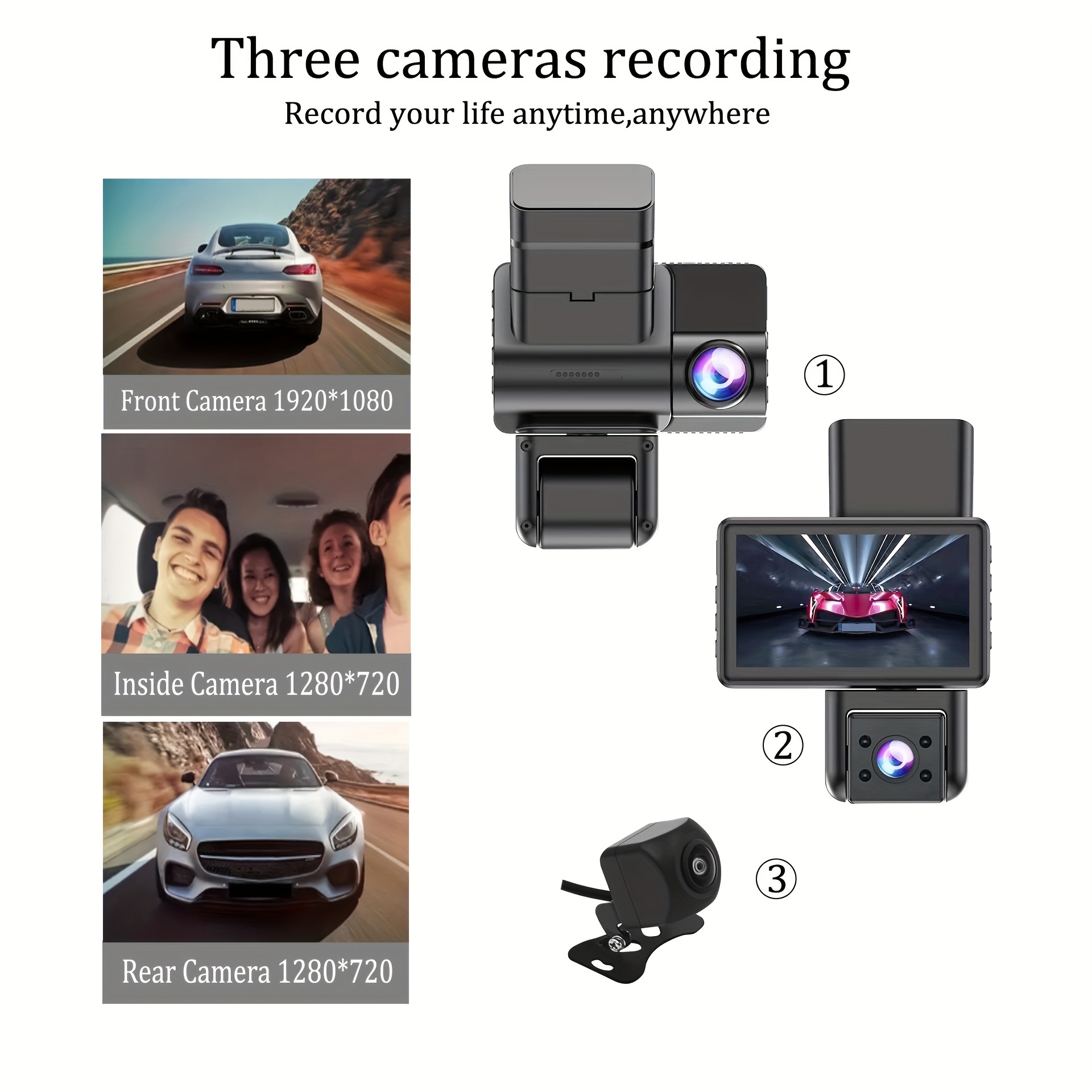 Built-in Wifi Dash Cam Front And Inside And Rear,dash Camera For