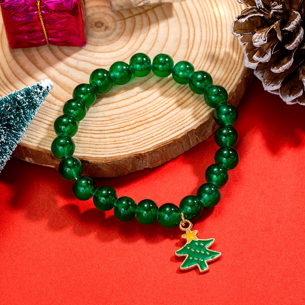 Red Green Soft Clay Beads Beaded Bracelet Minimalist Xmas - Temu