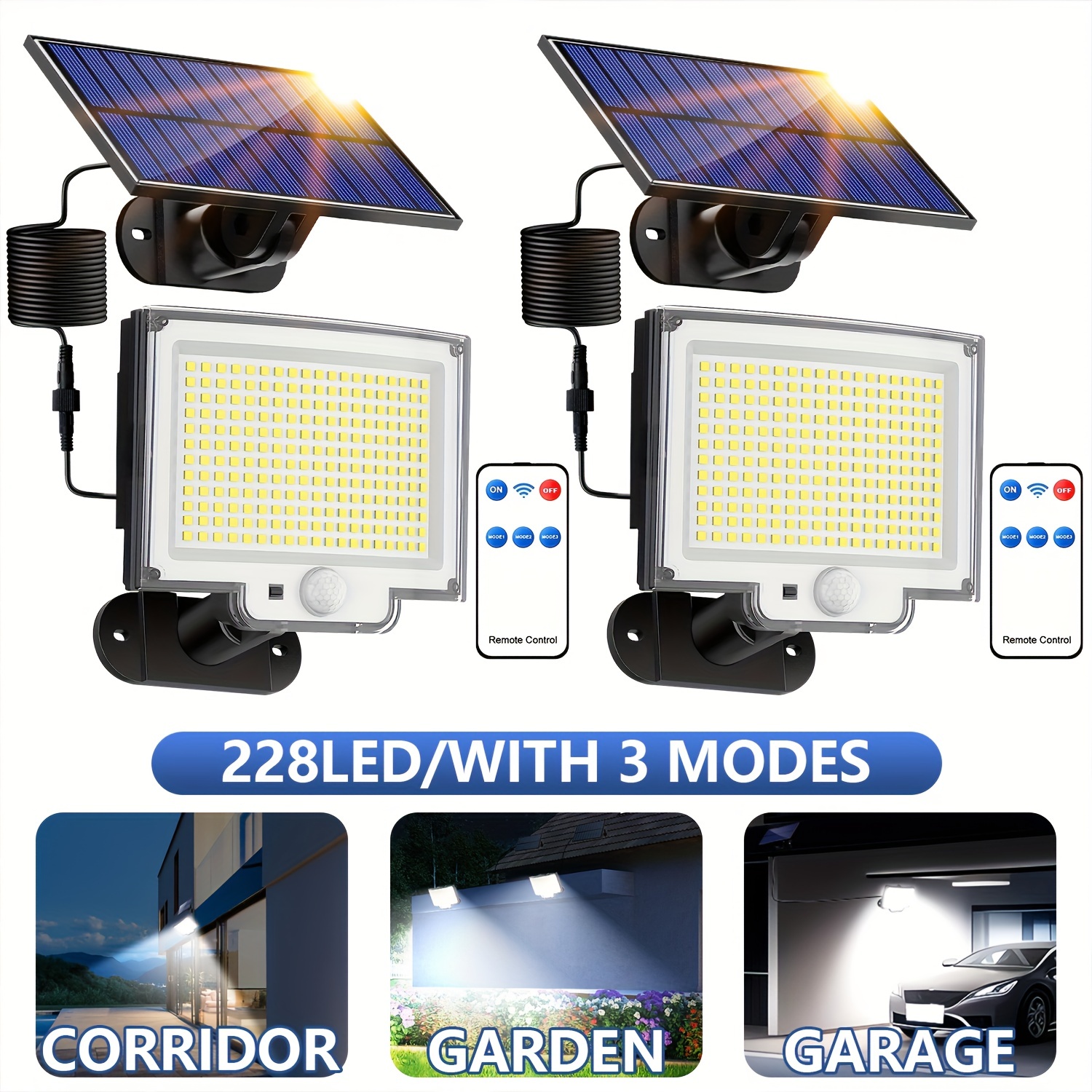 Comprar Luz solar para exteriores de 200 W con foco LED transparente con  control remoto y sensor de movimiento ajustable