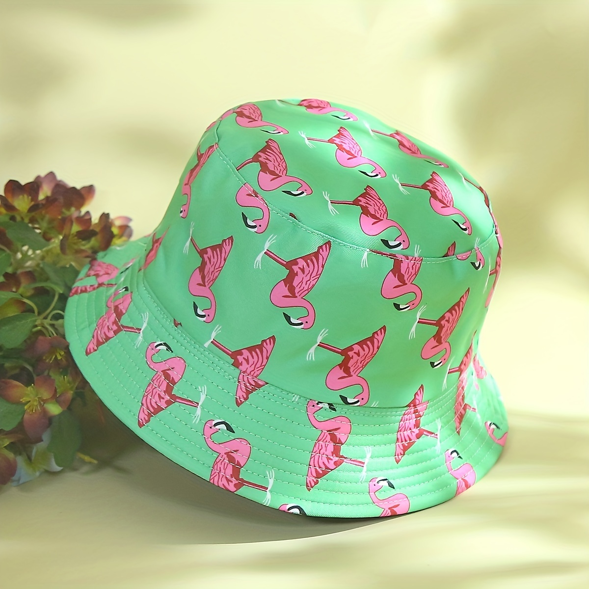 Flamingo Print Reversible Bucket Hat Candy Color Lightweight - Temu