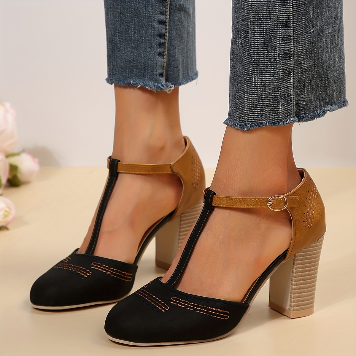 Chunky Heeled Sandals with Ankle Strap