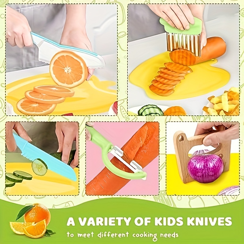 6 Pcs Kitchen Safety Knives for Kids, Children's Cooking Knives Firm Grip,  Serrated Edges for Vegetables, Fruits, Salad, Cake (Green Blue Yellow) 