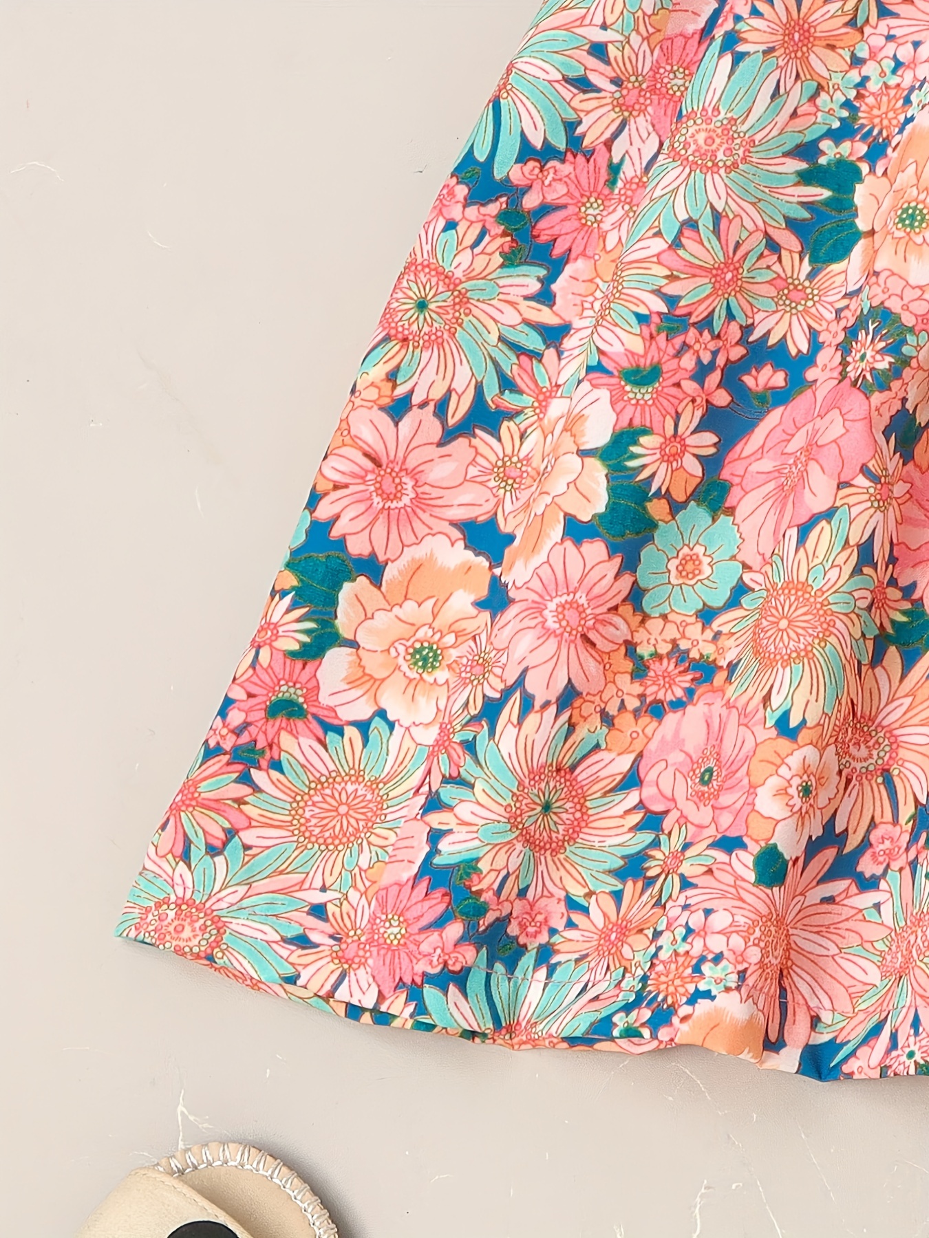 little girls cute sundress floral pattern party beach dress v neck elastic waist camisole dress for summer details 14