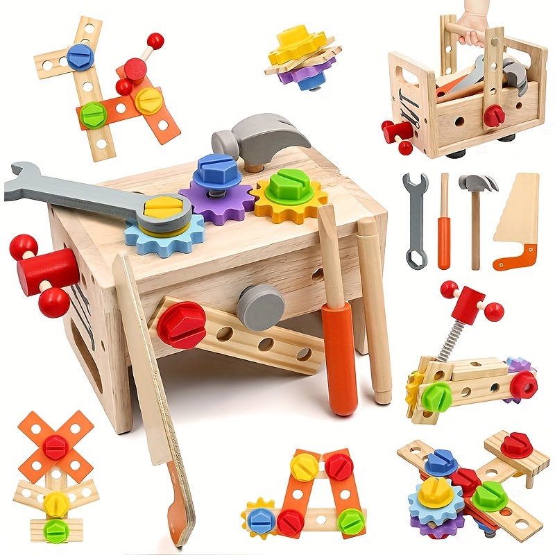 Boîte à outils en bois pour tout-petits, jouets éducatifs pour