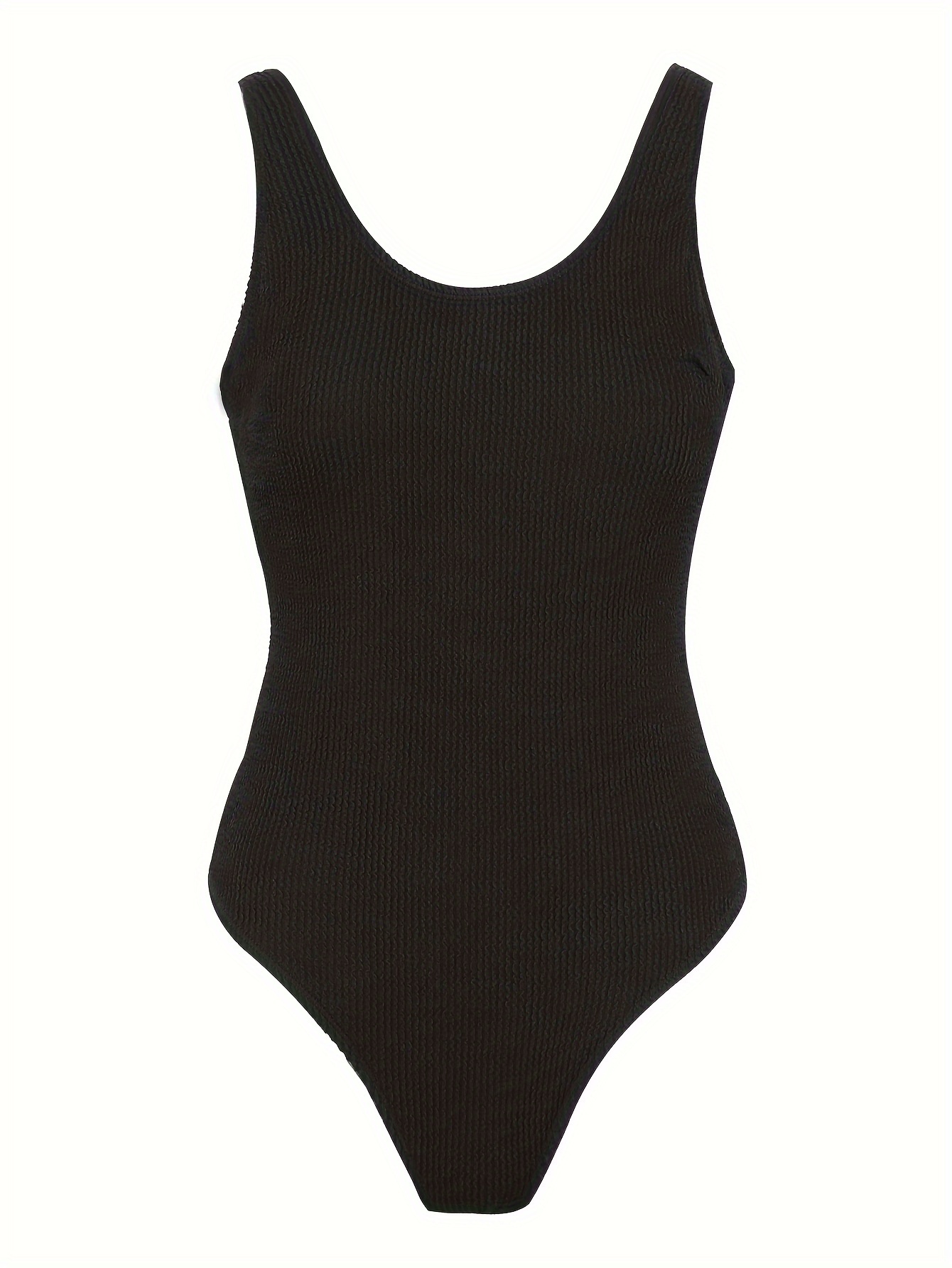 Black Round Neck One Piece Swimsuit, Tummy Control High-Stretch Skirted  Bathing Suit, Women's Swimwear & Clothing