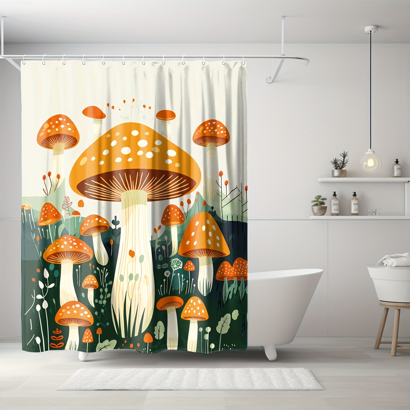 Mushroom Pattern Shower Curtain 12 Hooks Waterproof Mildew - Temu Australia