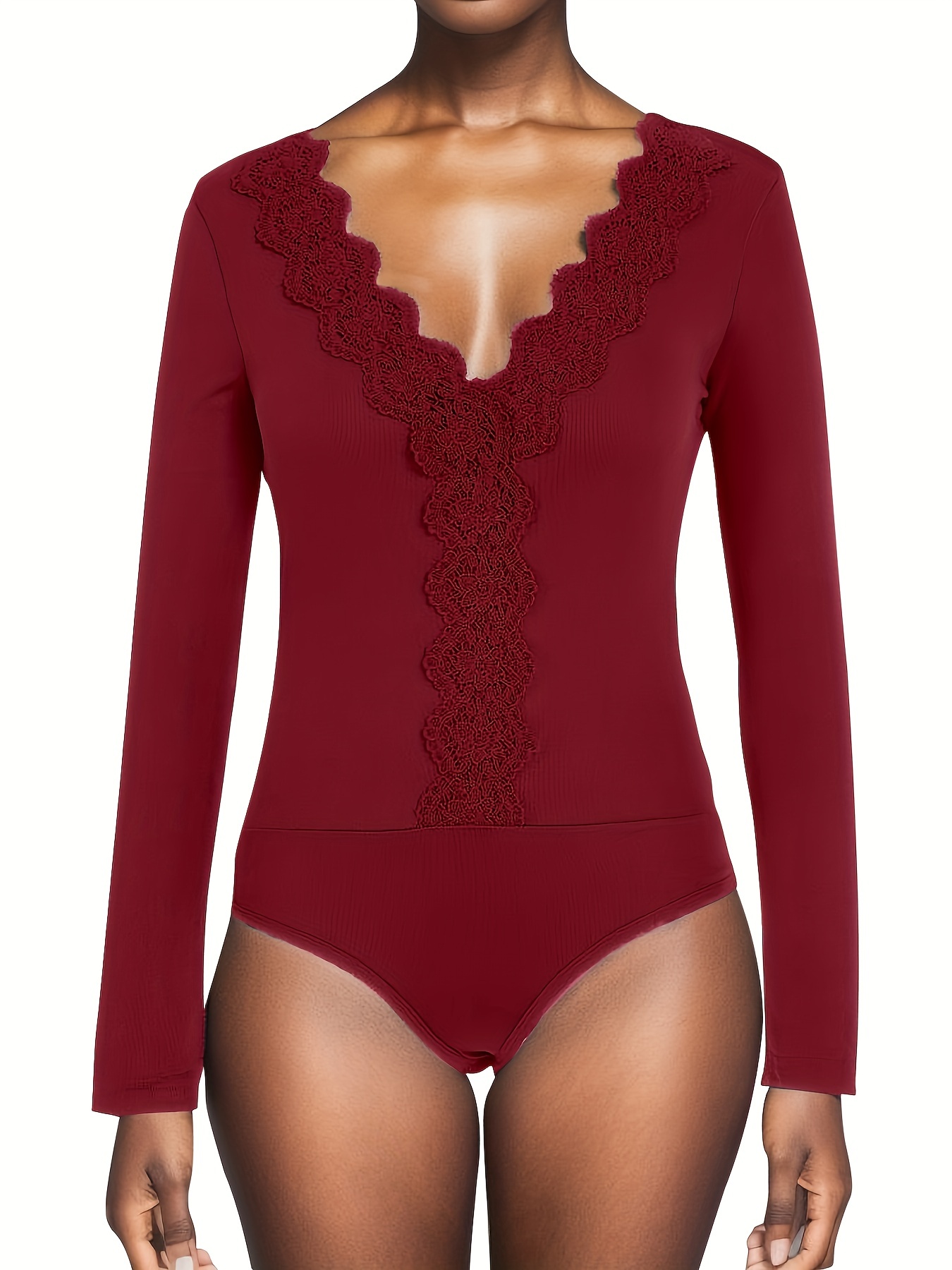 red by BKE Ribbed Deep Lace-Up V-Neck Bodysuit - Women's Bodysuits