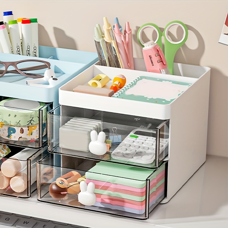 Cute Rabbit Desktop With Drawer Storage Box Stationery - Temu