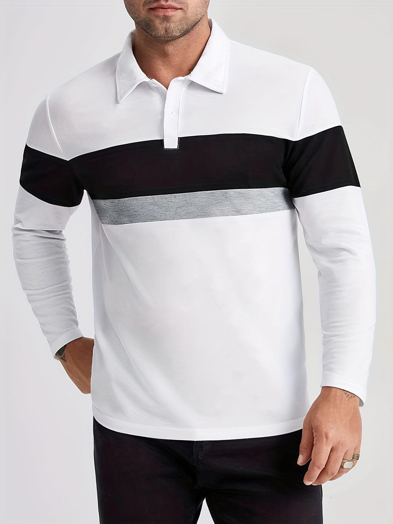 Polo Shirt Adult Clothing Gradient Color Block Zip Long Sleeve