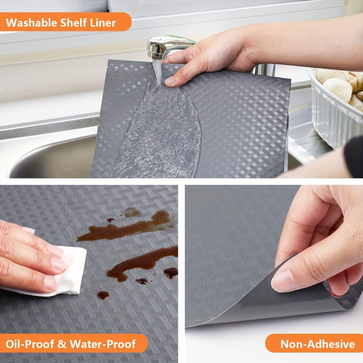 Shelf Liners for Kitchen Cabinets Non-Adhesive, Drawer Mats Liner for Bathroom, Plastic Pantry Shelf Liner Non Slip, Waterproof Washable Cabinet