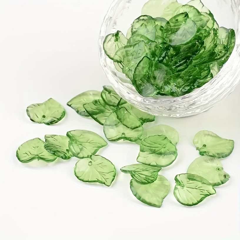 

100 Pcs Transparent Green Acrylic Leaf Pendant Loose Beads For Making Earrings Bracelet Necklaces