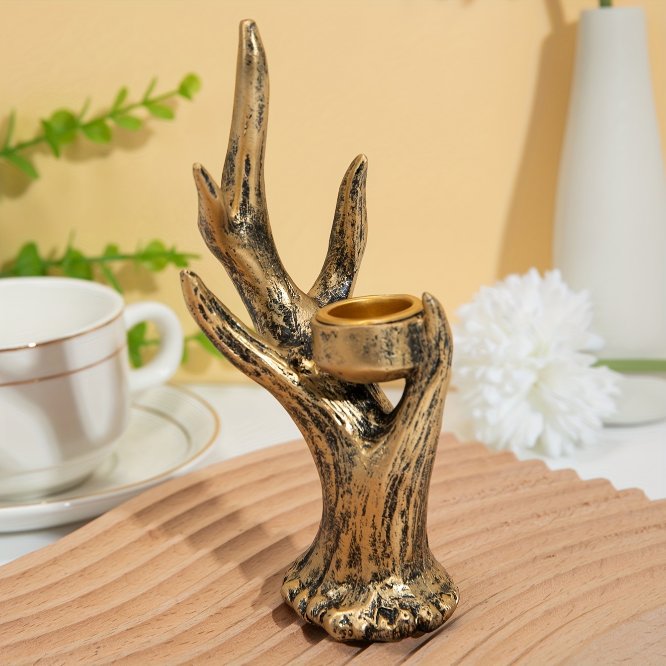 1pc Retro Golden Antler Candlestick, Bamboo Antler Resin Ornament For  Photography, Anniversary, Birthday, Dating, And Atmosphere Decoration, Tea  Table