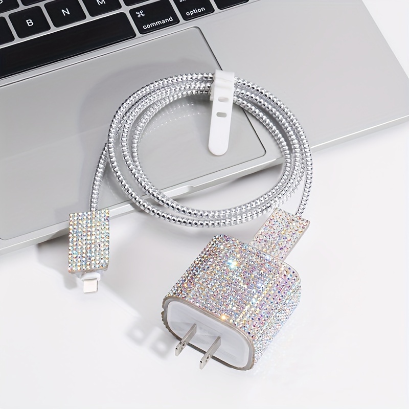 TEMU Ensemble de 5 protecteurs de câble de charge pour iPhone avec diamant , bobine et pince en silicone, ligne de données anti-cassure et protection