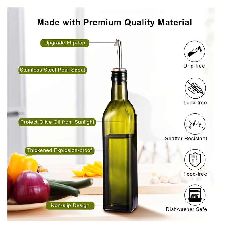 17oz Glass Olive Oil Bottle Dispenser with Spouts and Funnel for