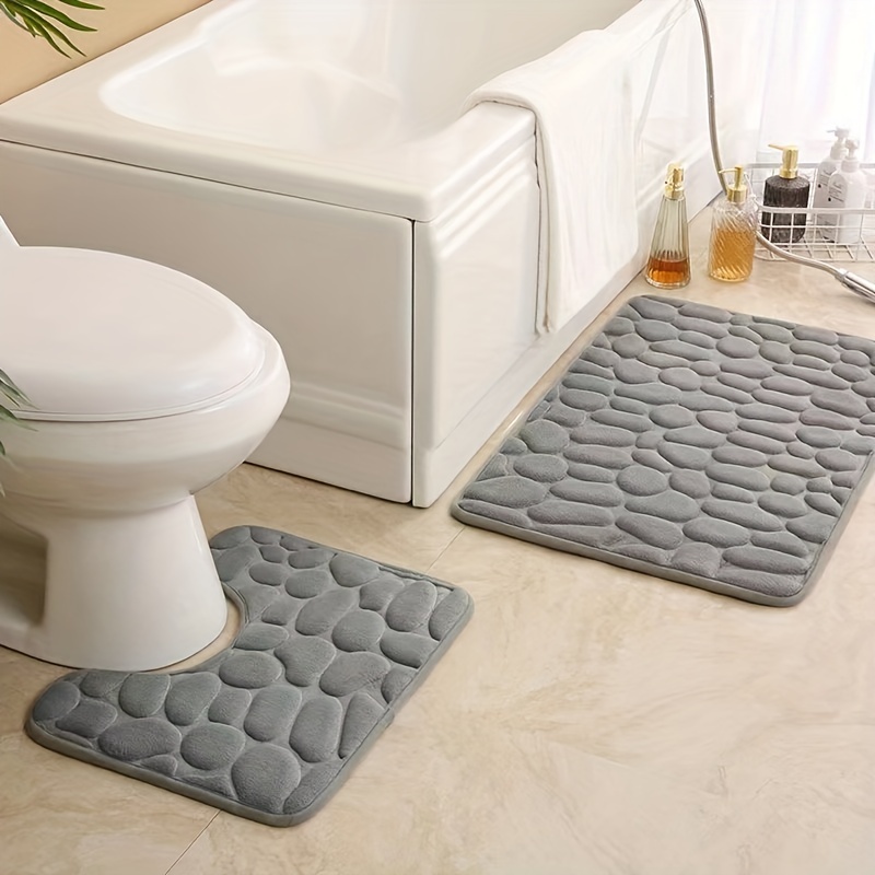 Cobblestone Pattern Bathroom Floor Mat Set Non slip Bath Rug - Temu