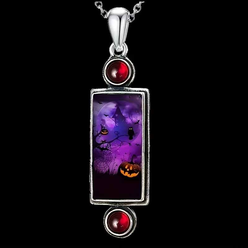 Purple Sky Pumpkin Castle Halloween Necklace Party
