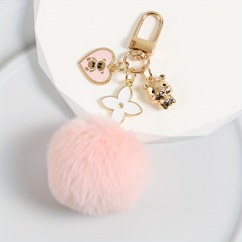 Love Heart Pom Pom Tassel Keychain Cute Cartoon Car Pendant Couple Keyring  Ornament Bag Purse Charm Accessories Gift For Her - Temu