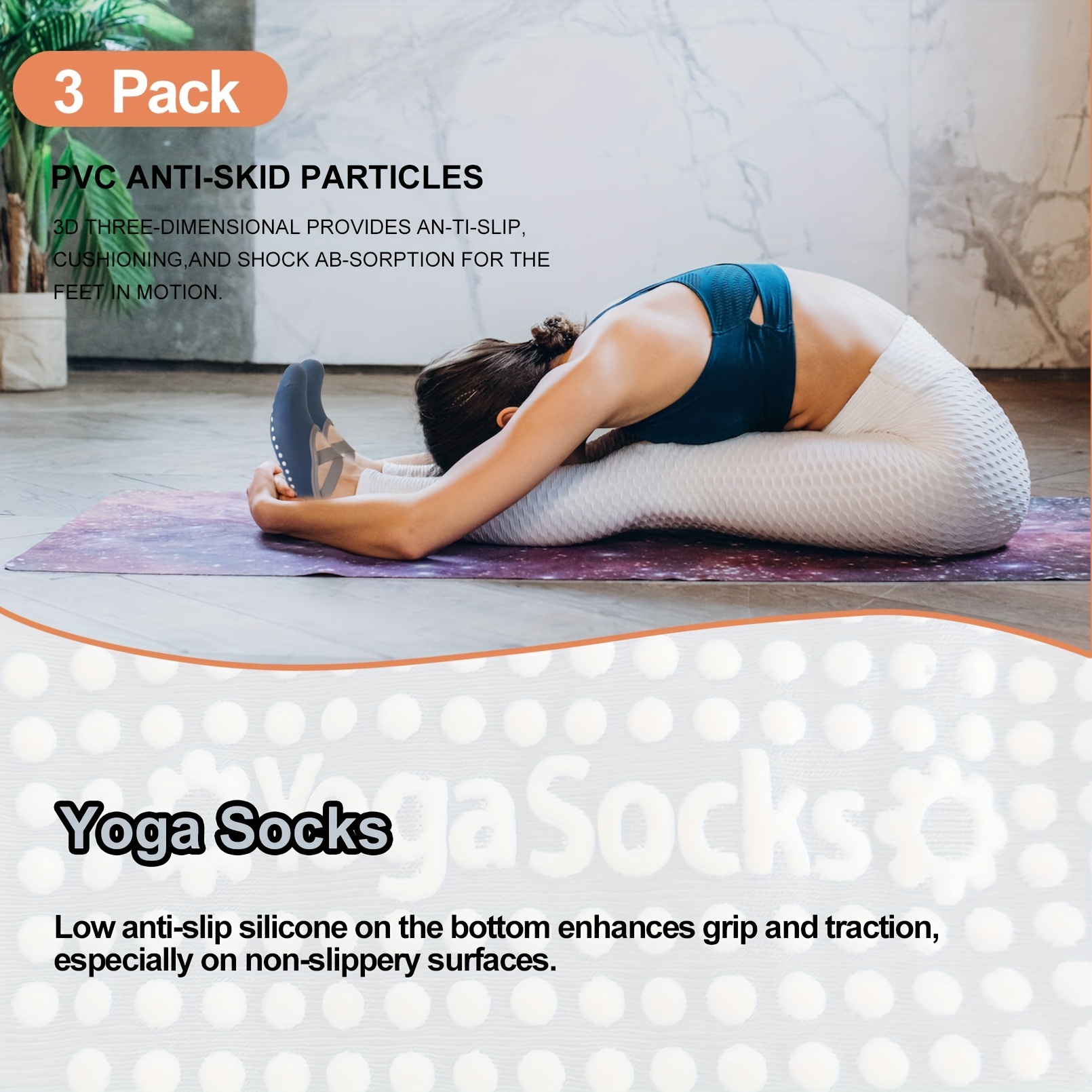 Pack 4 Pares de Calcetines Antideslizantes de Yoga Pilates Gym Ballet para  Mujer