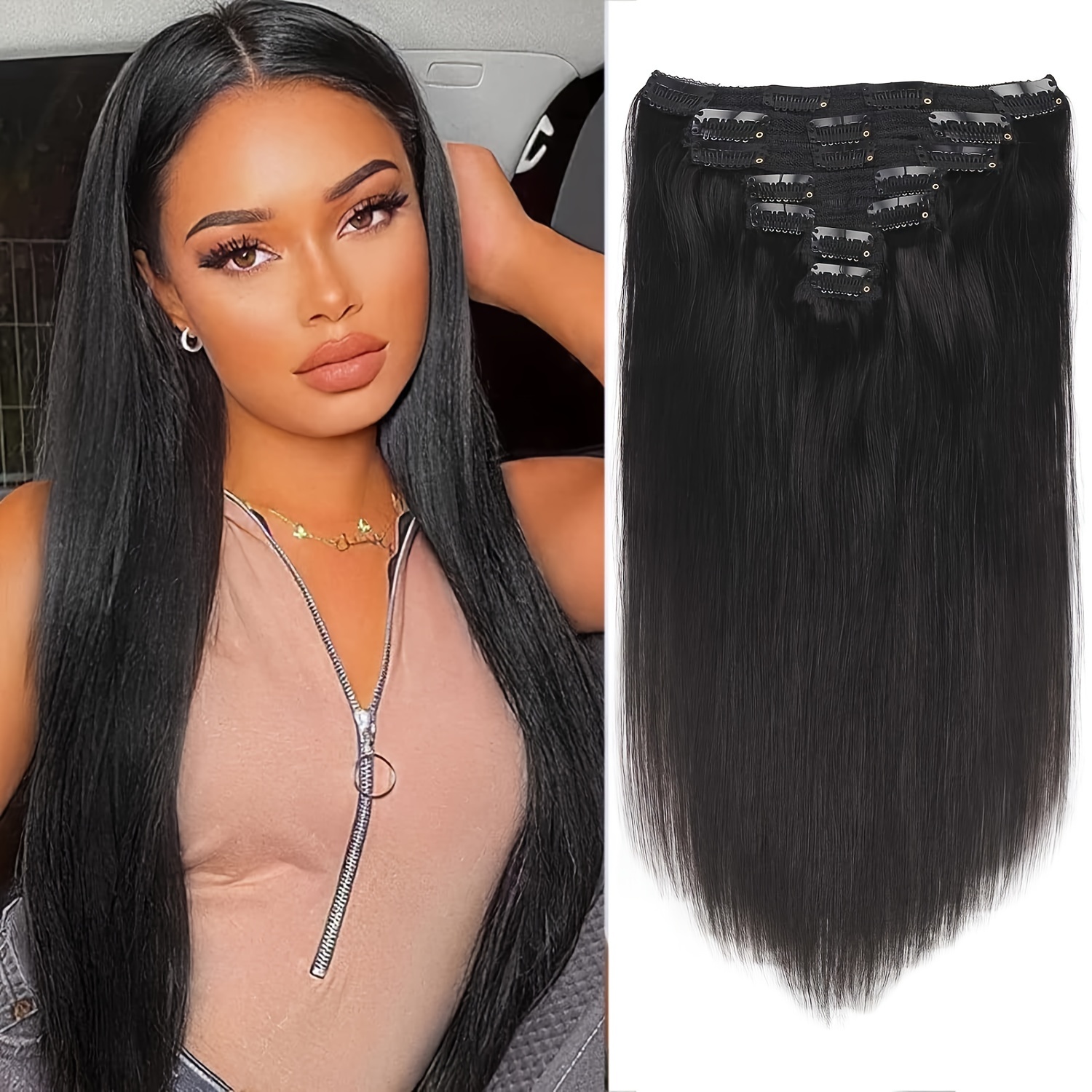 120G 8Pcs/Sets Clip In Hair Extensions Human Hair 10 to 26 Inch Brazilian  Remy Straight Hair Natural Black 4 613 Color For Women